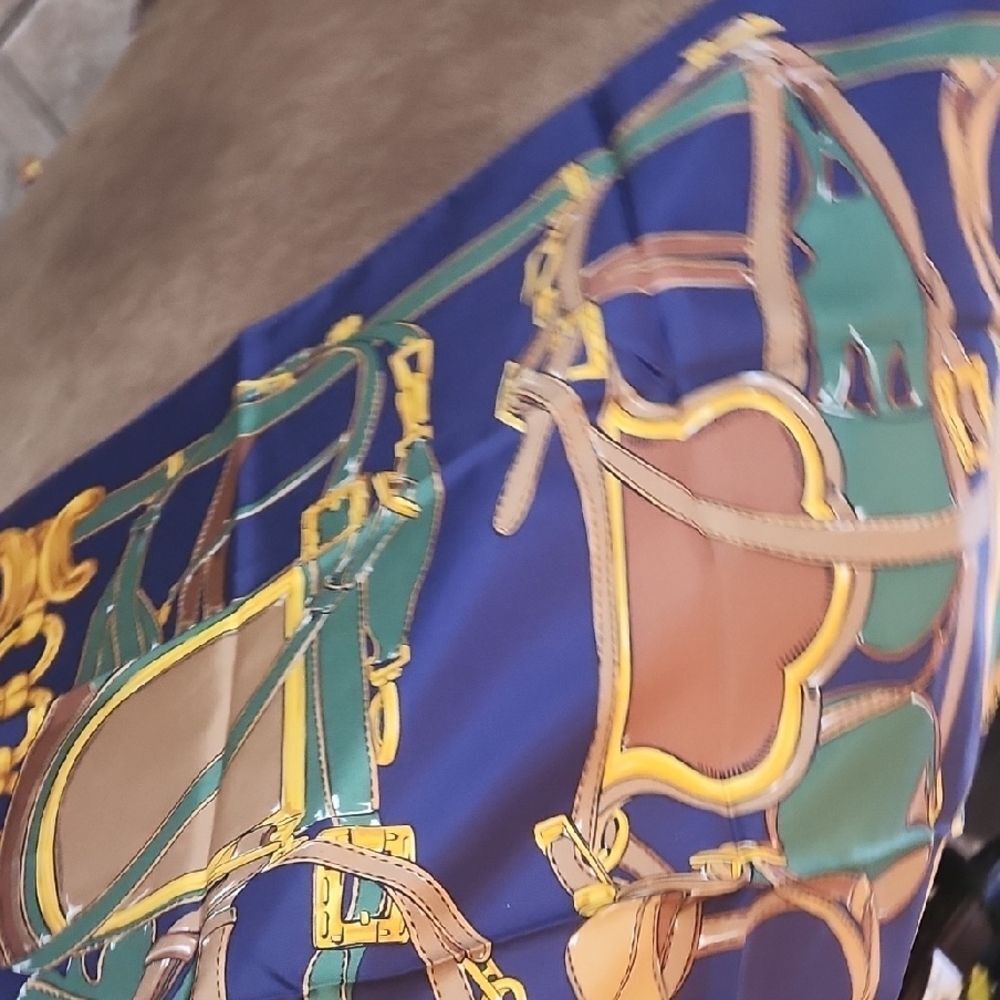 Celine Saddle Motif Scarf in Blue and Gold - Picture 5 of 7